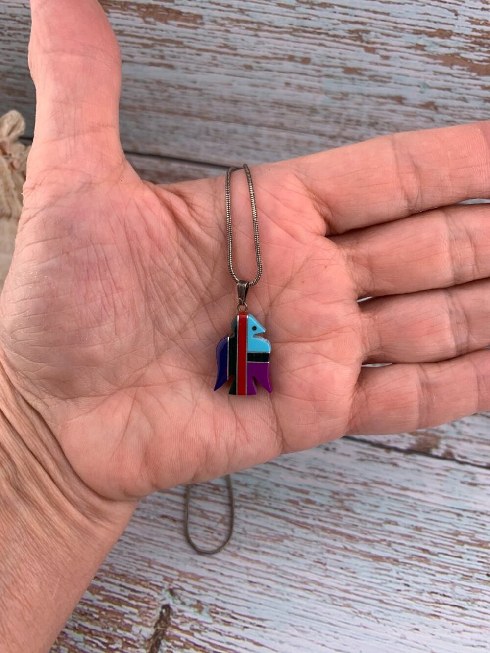 Handcrafted Stone Inlay Bird Native American Necklace Pendant J1456 - Picture 6 of 6